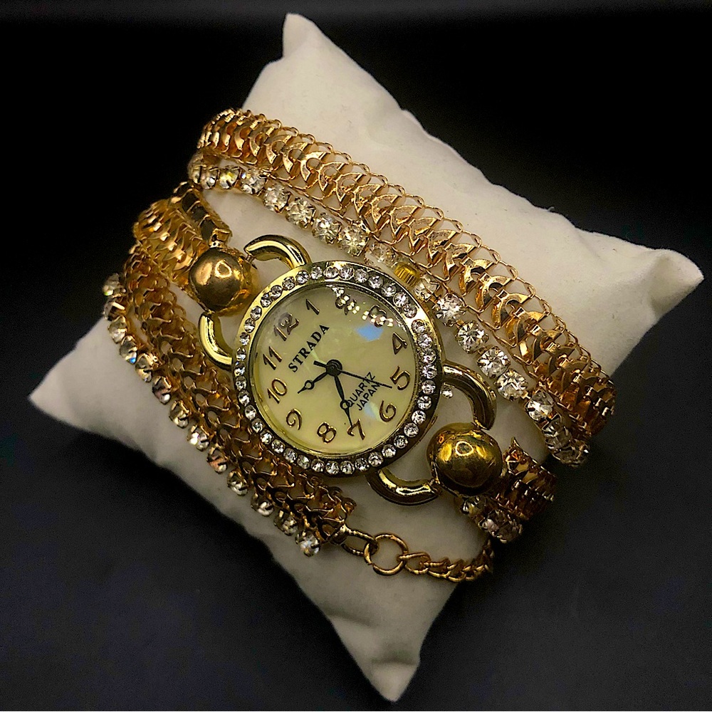 Gold Wrap Chain & Rhinestone Watch